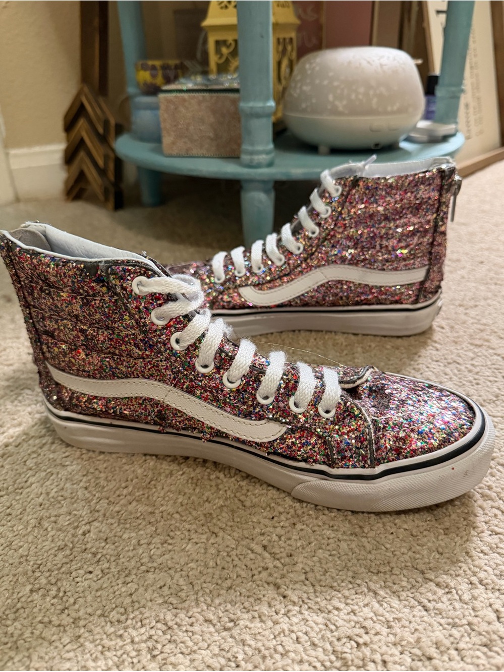 Vans Sk8-Hi Slim Zip Chunky Glitter sneakers multi-color sparkle High-Top 7.5